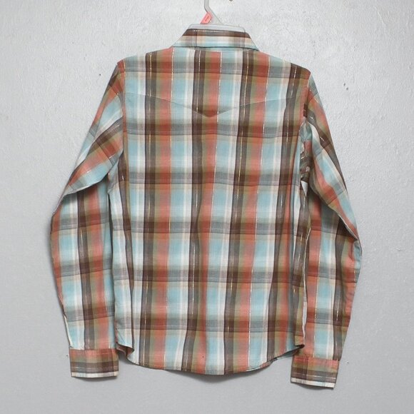 Wrangler wrancher Pearl snap plaid cotton western cowboy button up shirt - Picture 2 of 5